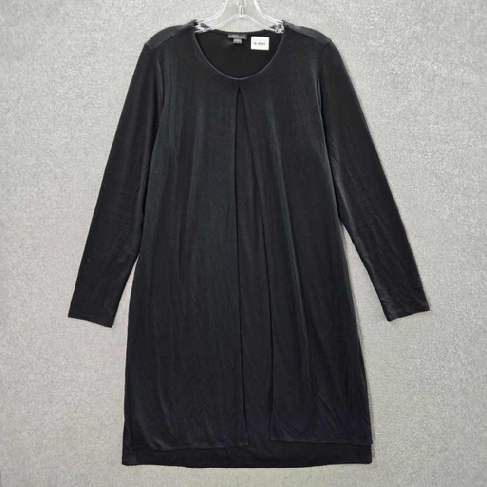 J Jill Women Dress Small Black T Shirt Swing Front Slit‎ Long Sleeve Crew Neck